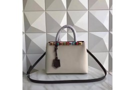 FEN-BAG-L-2J-101 2 Jours Top Handle Tote Calfskin with Pyramid Studs Off White 