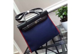 HE-BAG-HB-104 HerBag Top Handle Bag Canvas/Calfskin Nappa Bi-Colour Black/Blue