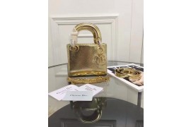 CD-BAG-LDM-182 Lady Dior Mini Calkskin Snakeskin Pressed Patent Gold