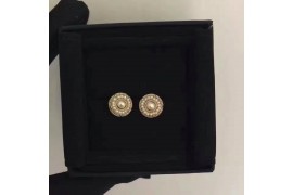 CHA-JEW-ER-105 Diamond Crested+Insignia Logo Earrings