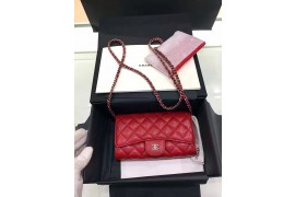 CHA-WAL-COCO-102 Coco Iconic Flap Wallet Calfskin Grained Red