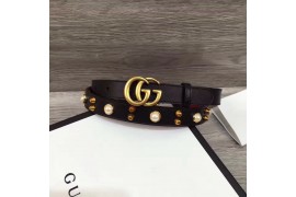 GU-BLT-M-DG-121 Calfkin Belt with Pearls/Stud 20mm With Double G Buckle Black