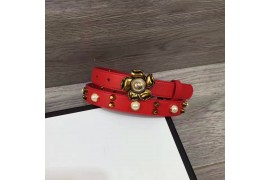 GU-BAG-L-MF-131 Calfskin with Pearls/Studs 20mm Belt with Metal Flower Buckle Red