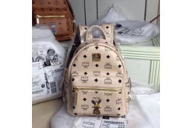 MCM-BP-STK-154 Stark Stud Cowhide Backpack Mini Cream With Logo/Rabbit Print