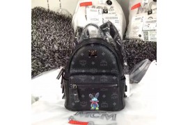 MCM-BP-STK-153 Stark Stud Cowhide Backpack Mini Black With Logo/Rabbit Print