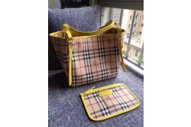 BUR-BAG-L-SCCT-101 Small Canter Check Tote PVC Check with Calfskin Yellow