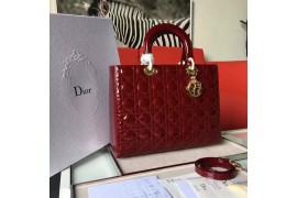 CD-BAG-LDB-103 Lady Dior Large Lambskin Quited Patent Maroon