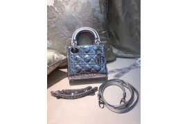 CD-BAG-LDM-051 Lady Dior Mini Calfskin Grained Quilted Patent Silver