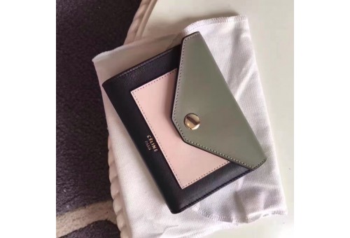 CEL-BAG-PKT-104 Pocket Flap Wallet Calfskin Tric Colour Black/Grey/Pink