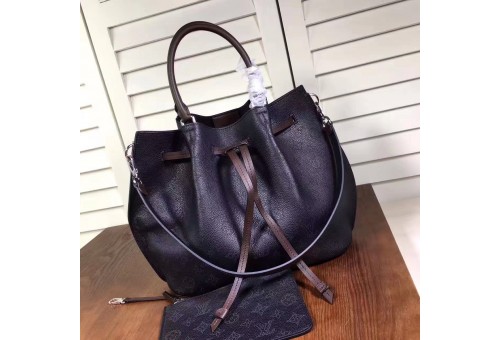 LV-BAG-L-GLA-101 Girolata Top Handle Draw String Bag Mahina Calfskin Preforated Black