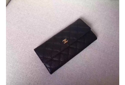 CHA-WAL-WOC-131 WOC Iconic Flap Wallet Lambskin Caviar Quilted Black