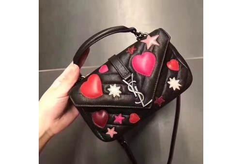 YSL-BAG-L-CMC-183 Classic Monogram College Matelasse Quilted Black Special Stars/Hearts Edition