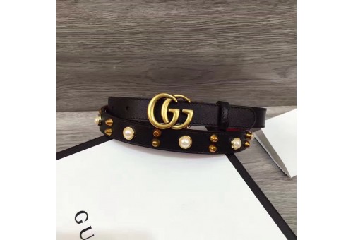 GU-BLT-M-DG-121 Calfkin Belt with Pearls/Stud 20mm With Double G Buckle Black