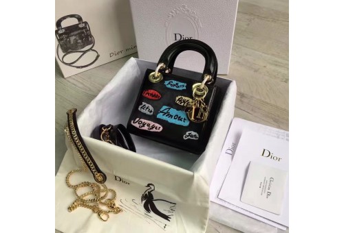 CD-BAG-LDM-092S Cruise 2017 Lady Dior Mini Calfskin/Embriodery Black/Gold HW