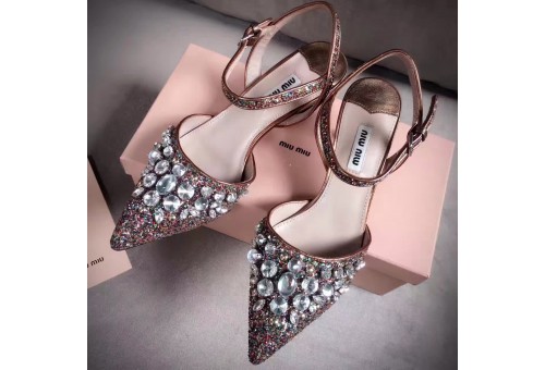 MM-SH-DFH-082 Crystal Clad Bling Mid Heals Dress Rose Gold 