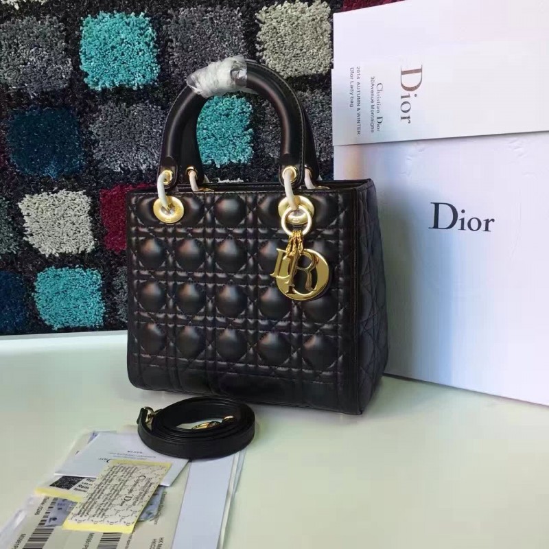 CD-BAG-LD-101G Lady Dior CD-BAG-LD-108 Lady Dior Lambskin Cannage Design Black Gold