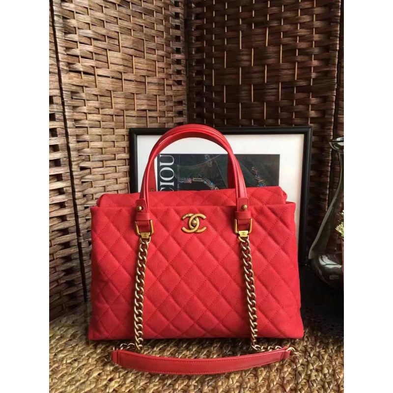 CHA-BF-202 Business Affinity Bag Grained Calfskin Red