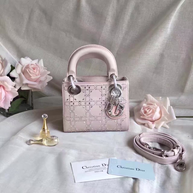 CD-BAG-LDM-221 Lady Dior Mini Base Lambskin With Crystal Appliques Pink 