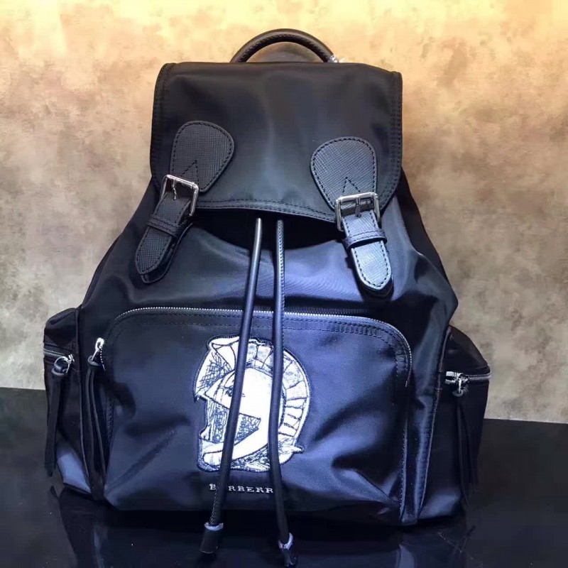 BUR-BP-106 Backpack Nylon Black with Helmet Graphic Patchwork