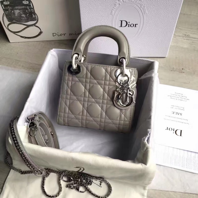 CD-BAG-LDM-015 Lady Dior Mini Lambskin Quilted Grey